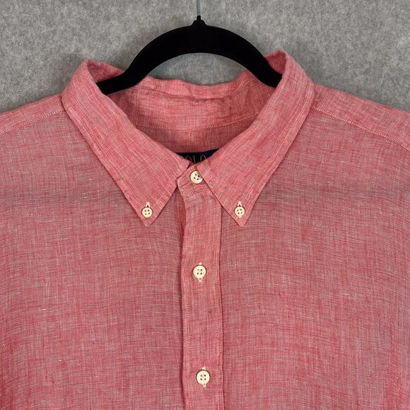 Polo Ralph Lauren Shirt Mens 3XB Pink 100% Linen Long Sleeve Button Down Shirt - Picture 2 of 12